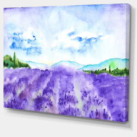 Blue Lavender Fields Watercolor - Landscape Wall Artwork