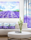 Blue Lavender Fields Watercolor - Landscape Wall Artwork