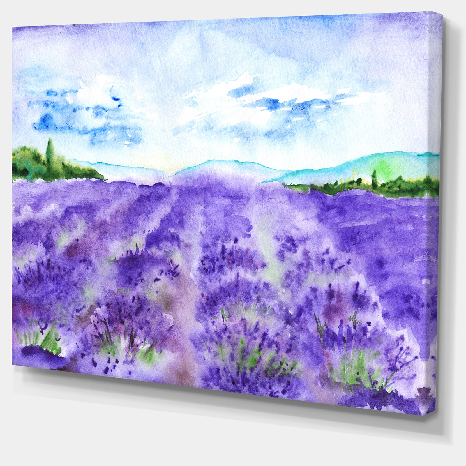 Lavender Fields Watercolor - Landscape Wall Artwork