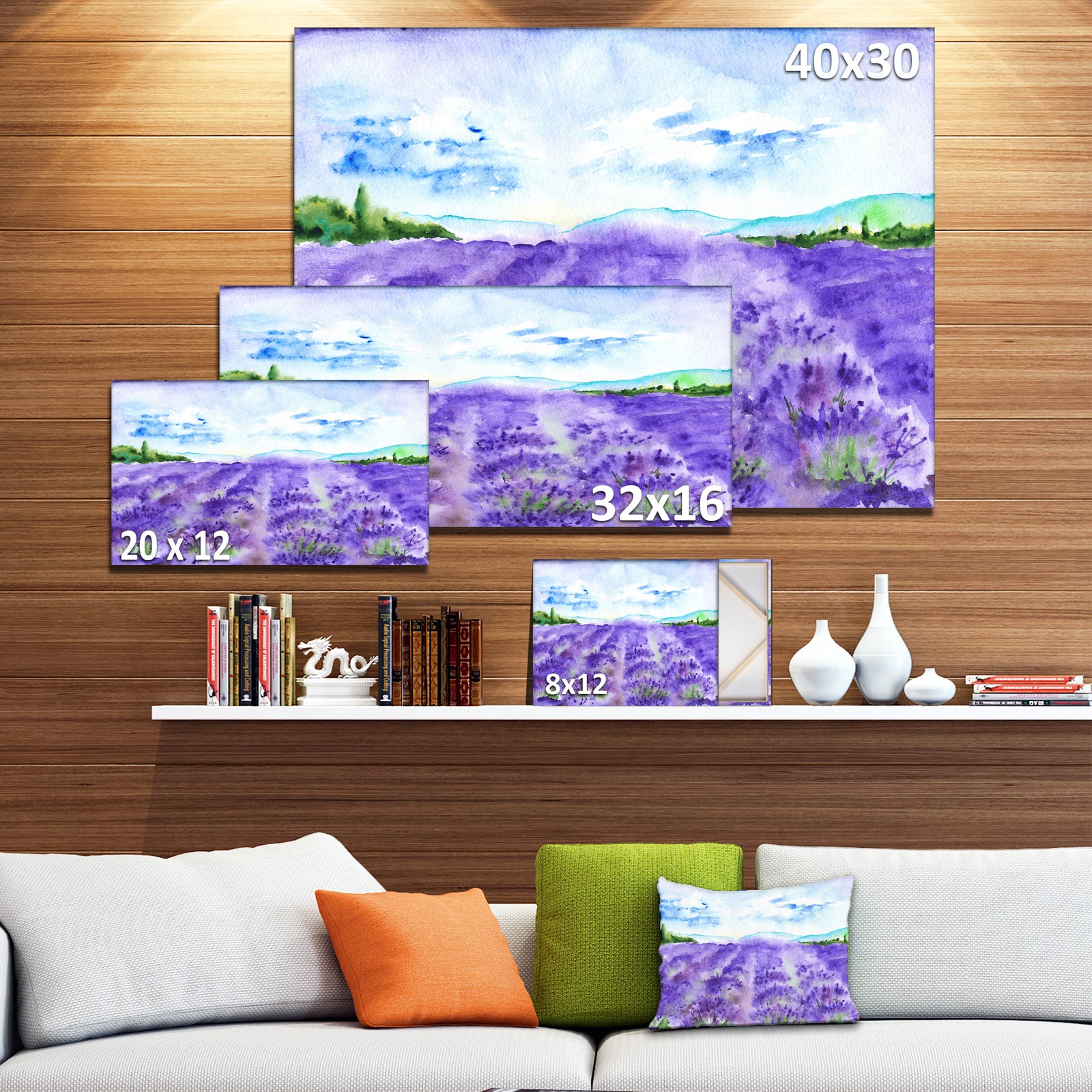 Lavender Fields Watercolor - Landscape Wall Artwork