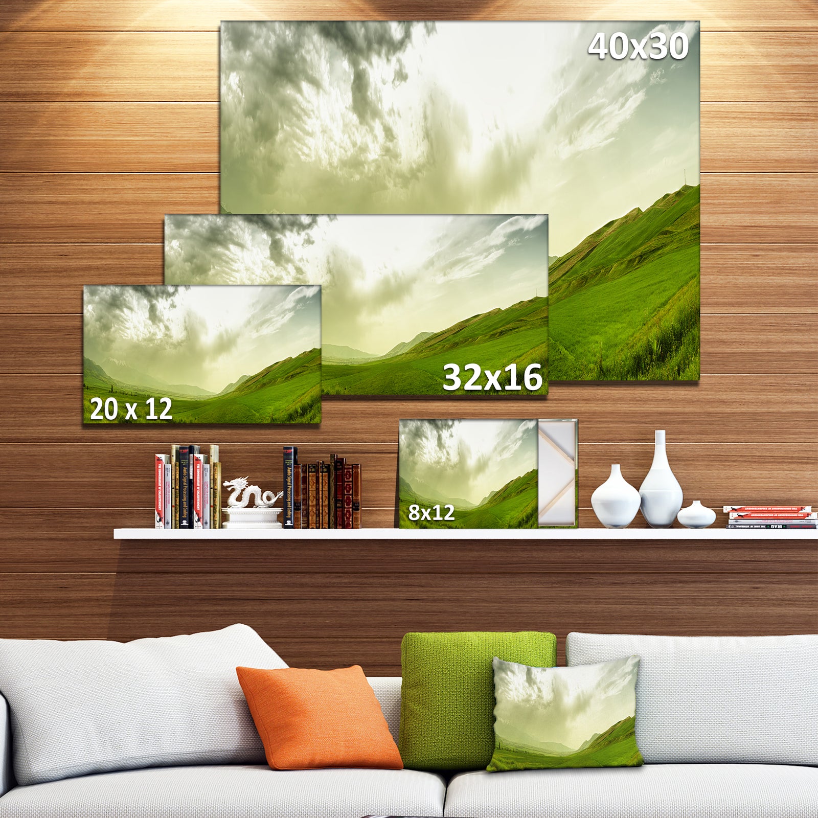 Meadow under Clouds Panorama - Landscape Wall Artwork