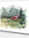 Watercolor House Aad Mountains - Landscape Wall Artwork