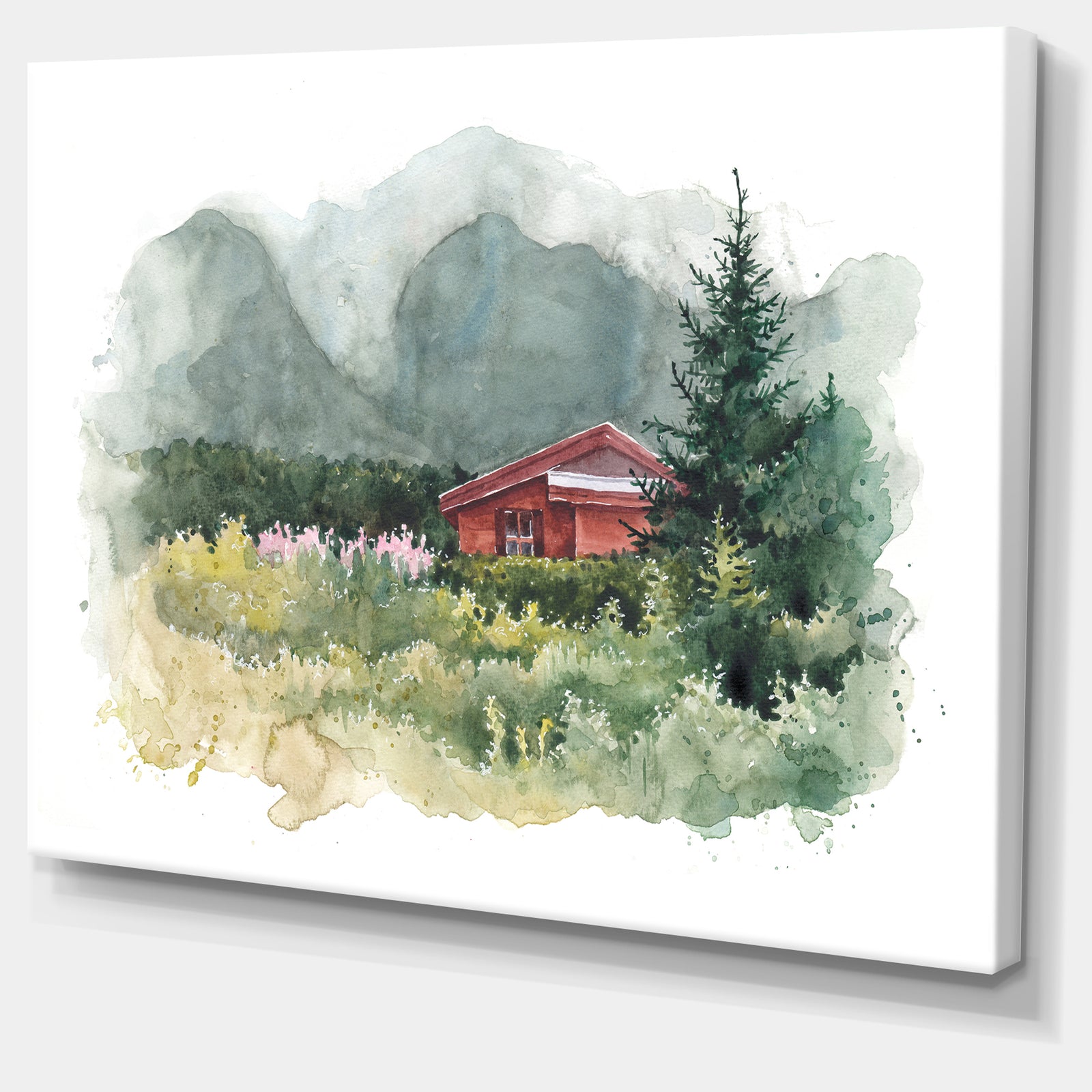 Watercolor House Aad Mountains - Landscape Wall Artwork