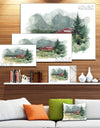 Watercolor House Aad Mountains - Landscape Wall Artwork