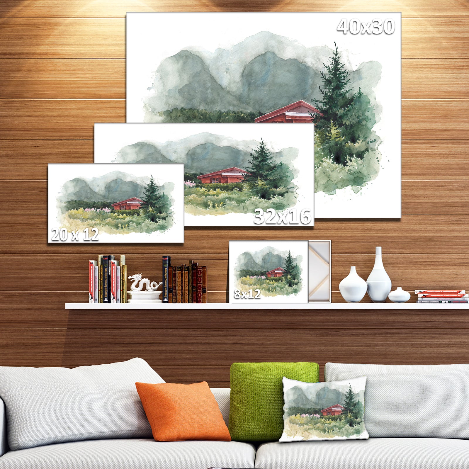 Watercolor House Aad Mountains - Landscape Wall Artwork