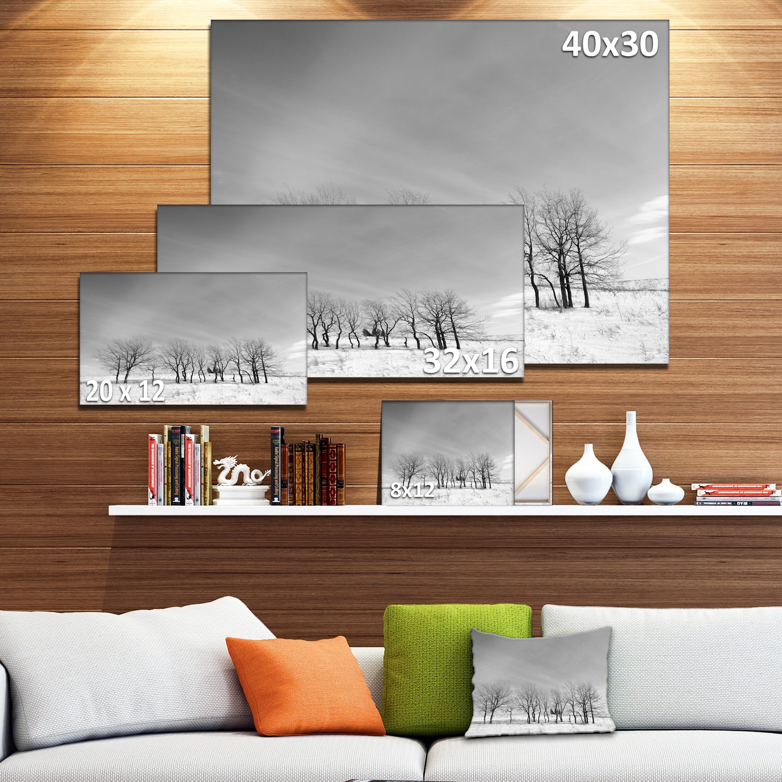 Design Canvas Art Print 'Black and White Trees in Winter - Extra Large Landscape Canvas Art Print
