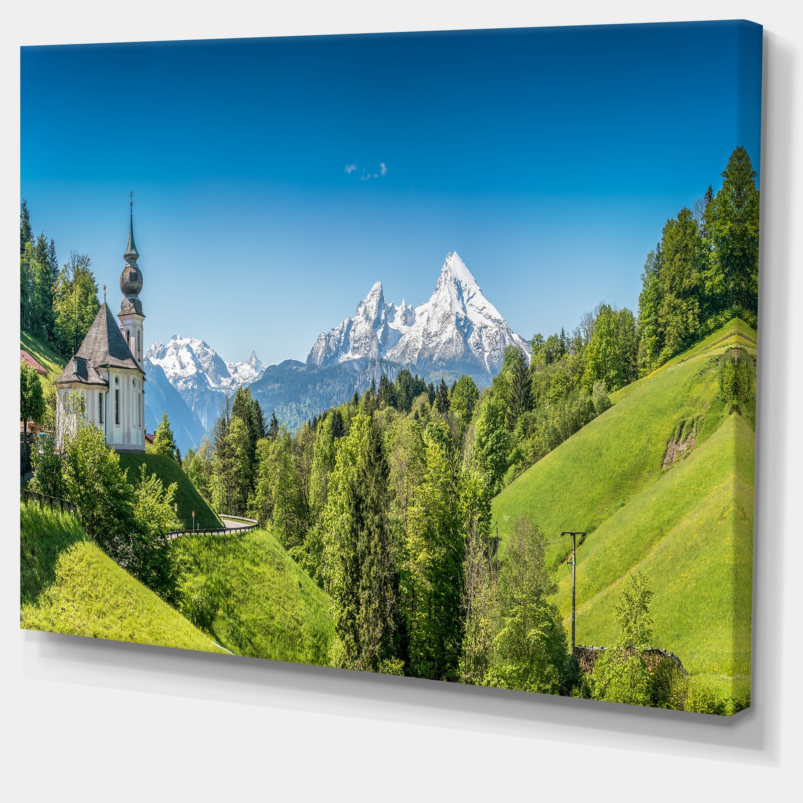Design Canvas Art Print 'Green Mountain View of Bavarian Alps - Extra Large Landscape Canvas Art Print