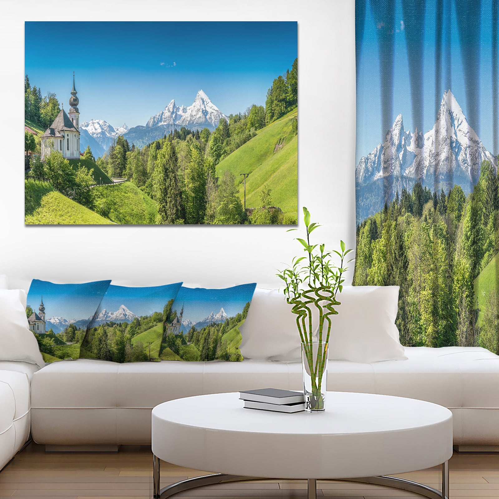 Design Canvas Art Print 'Green Mountain View of Bavarian Alps - Extra Large Landscape Canvas Art Print