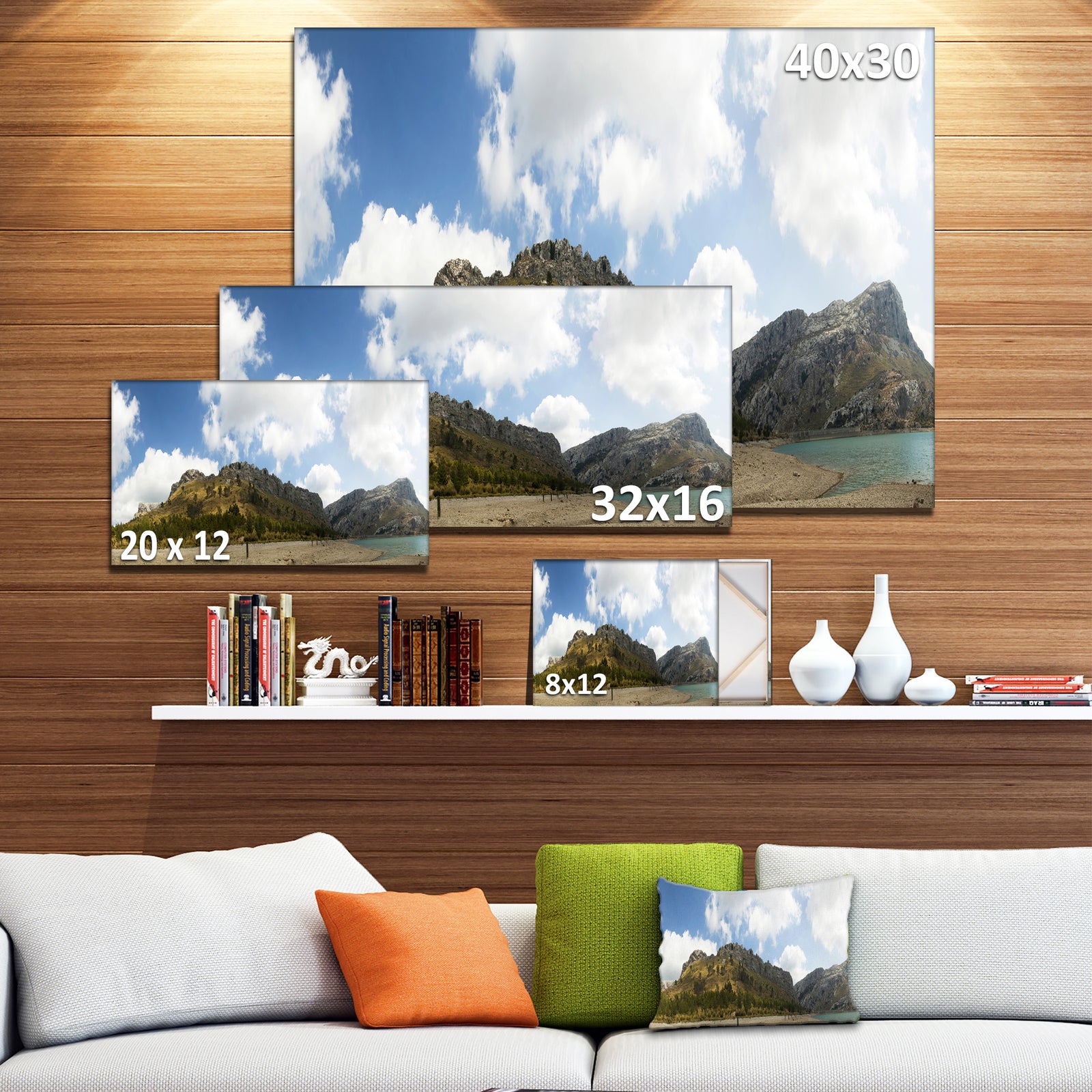 Design Canvas Art Print 'Lake and Clouds Panorama - Extra Large Landscape Canvas Art Print