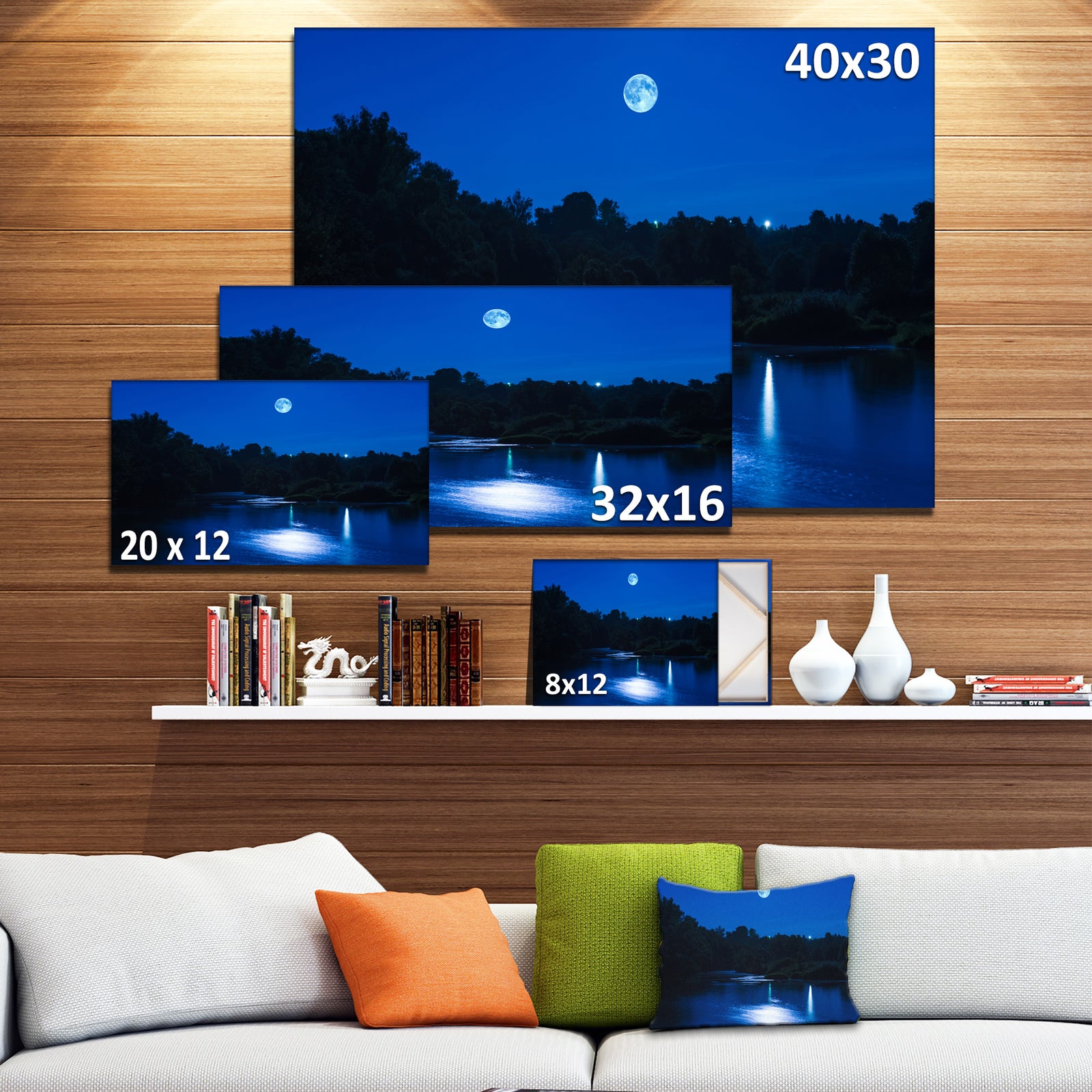Design Canvas Art Print 'River at Night with Fog - Extra Large Landscape Canvas Art Print