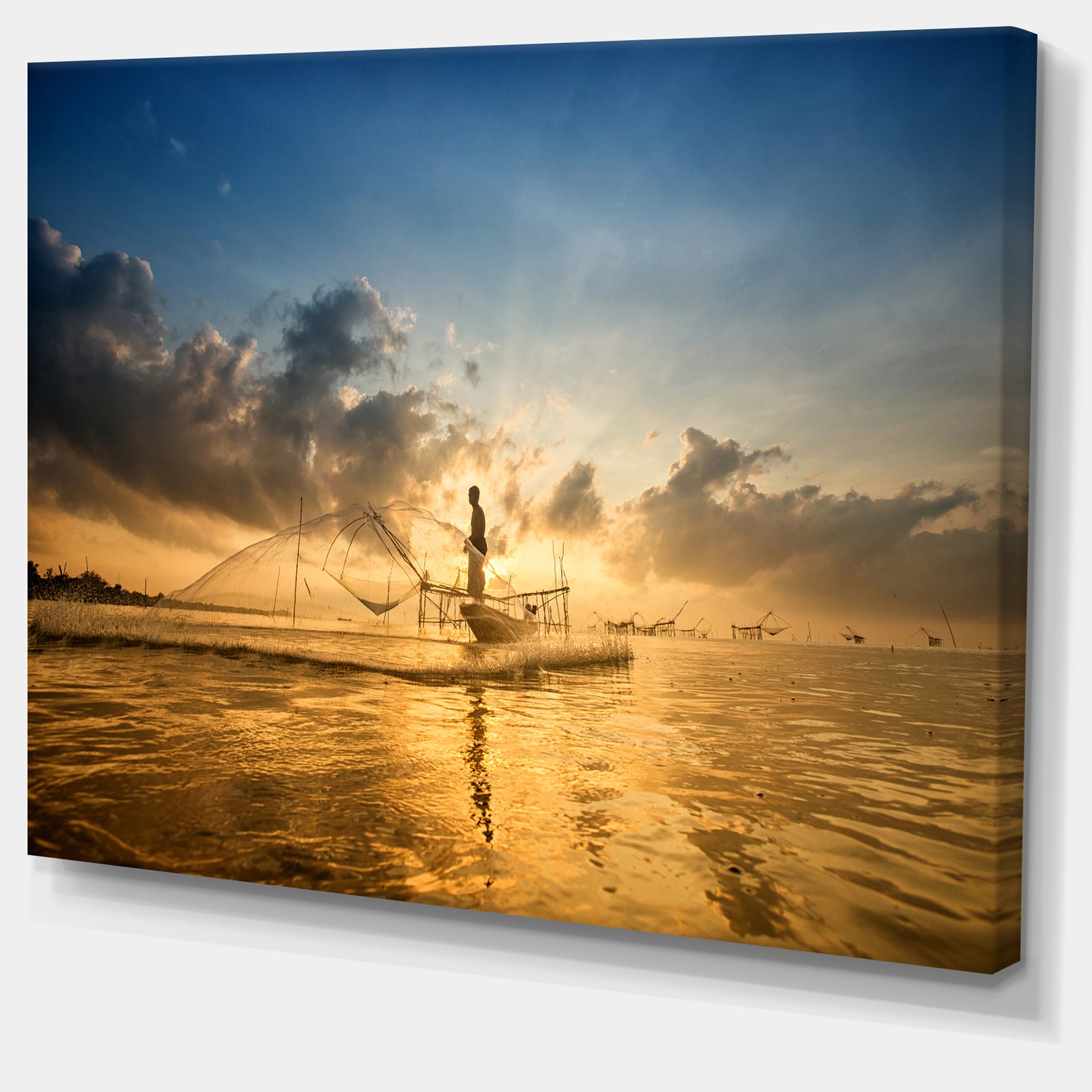 Design Canvas Art Print 'Pakpra with Fisherman at Sunrise - Extra Large Landscape Canvas Art Print