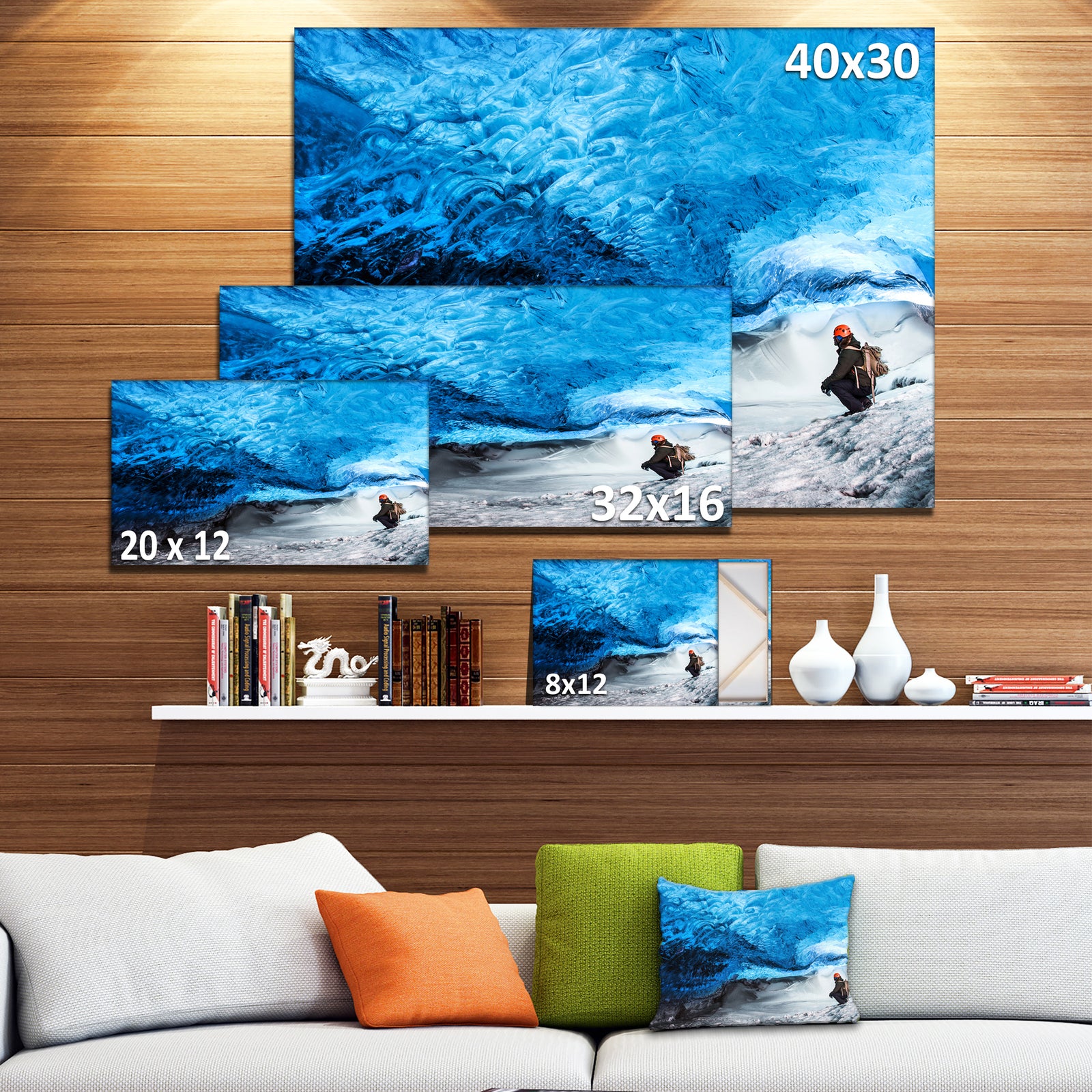 Design Canvas Art Print 'Glacier Ice Cave of Iceland - Extra Large Landscape Canvas Art Print
