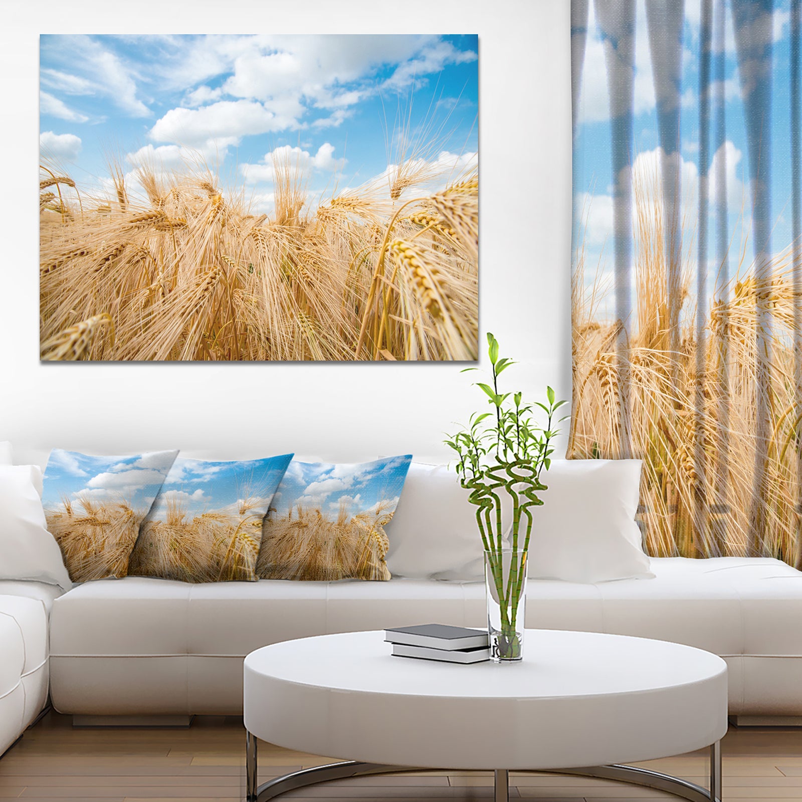 Design Canvas Art Print 'Barley Field under Blue Sky - Extra Large Landscape Canvas Art Print