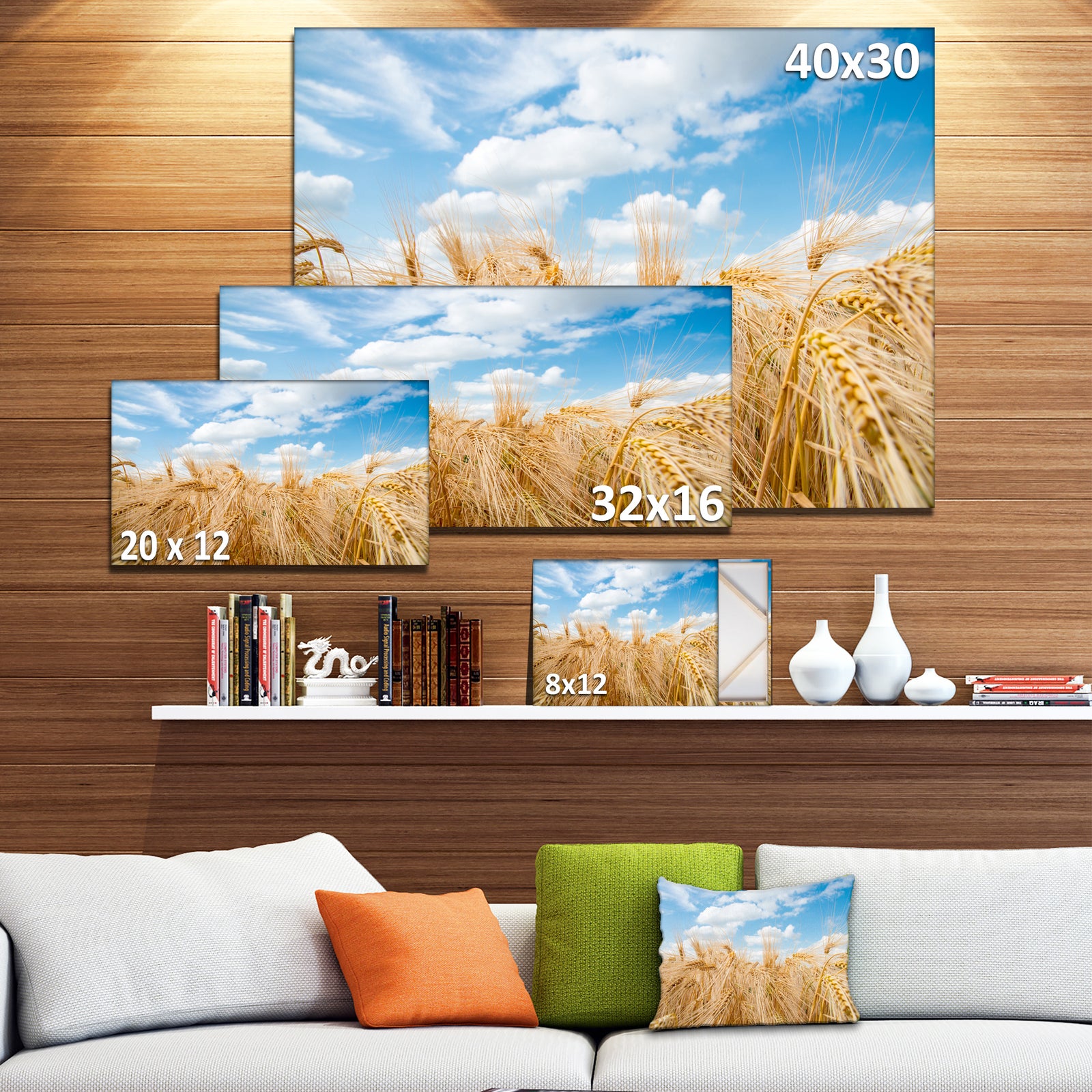 Design Canvas Art Print 'Barley Field under Blue Sky - Extra Large Landscape Canvas Art Print