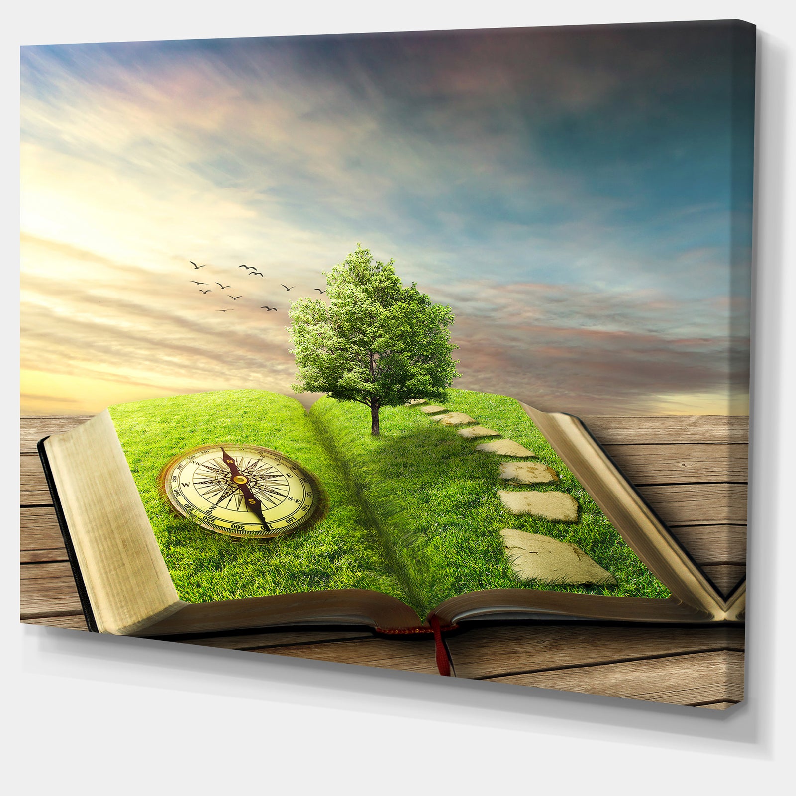 Design Canvas Art Print 'Book of Life with Greenery - Large Landscape Canvas Art Print