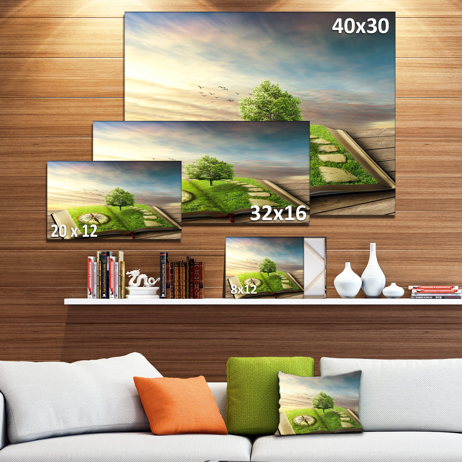 Design Canvas Art Print 'Book of Life with Greenery - Large Landscape Canvas Art Print