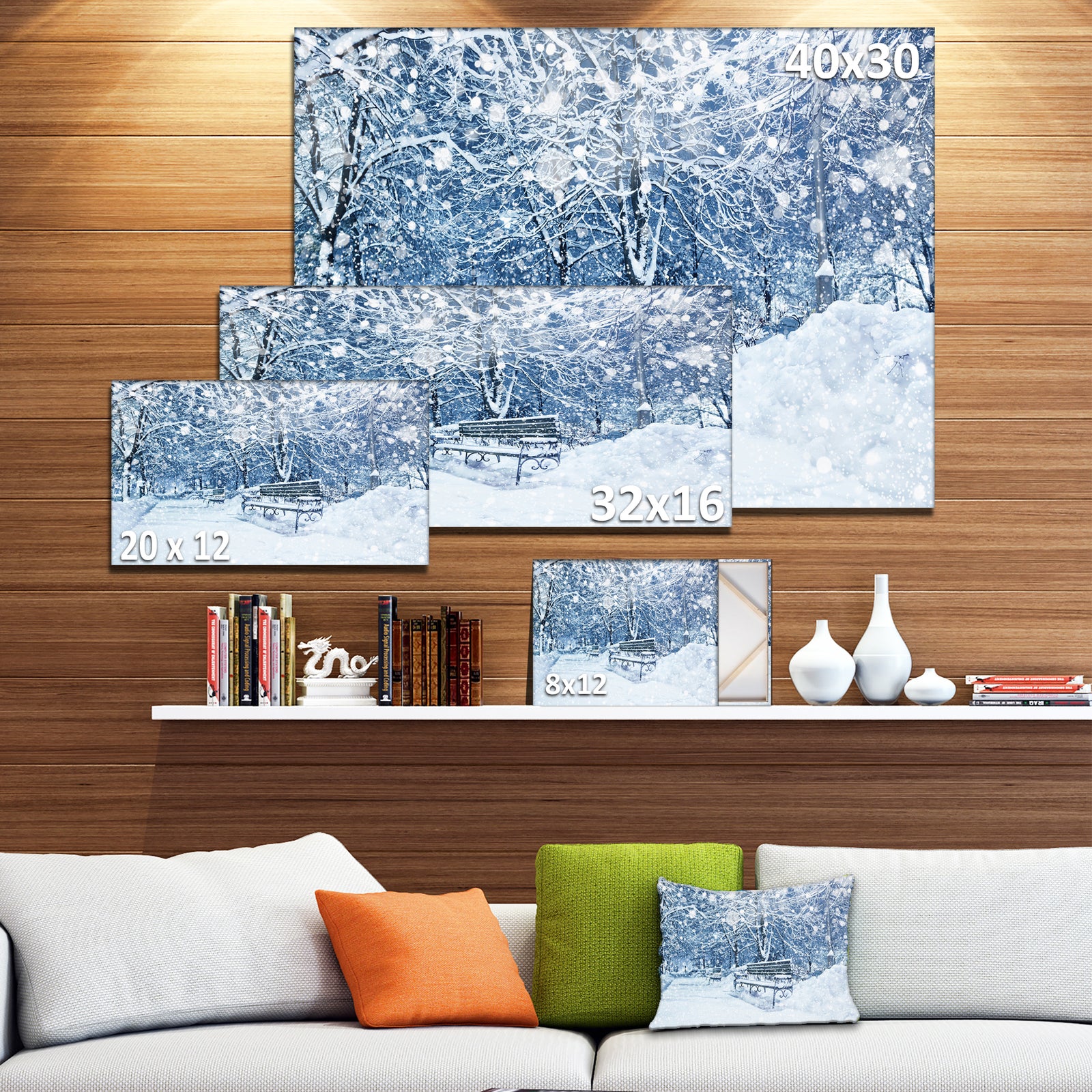 Design Canvas Art Print 'City Covered with Snow - Large Landscape Canvas Art Print