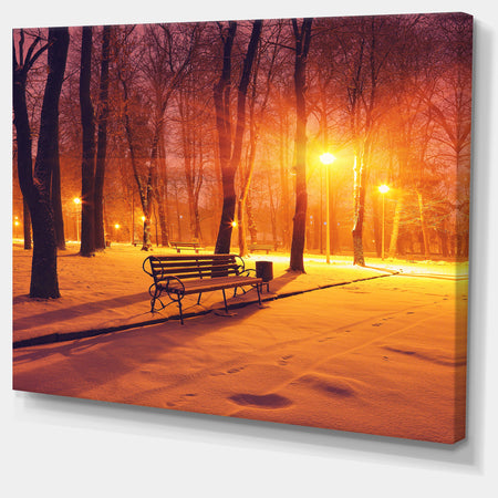 Design Canvas Art Print 'Benches Covered in Winter Snow - Large Landscape Canvas Art Print
