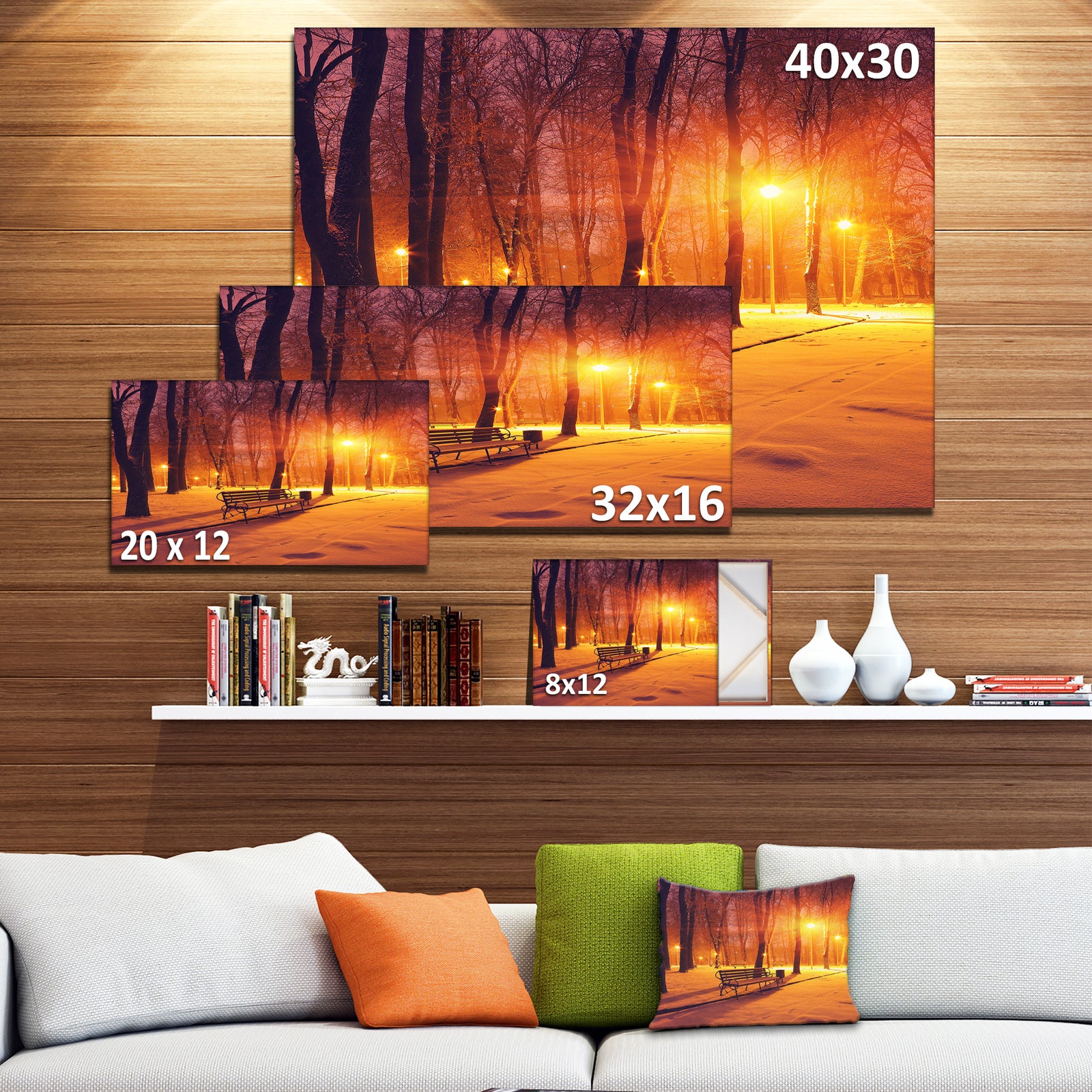 Design Canvas Art Print 'Benches Covered in Winter Snow - Large Landscape Canvas Art Print