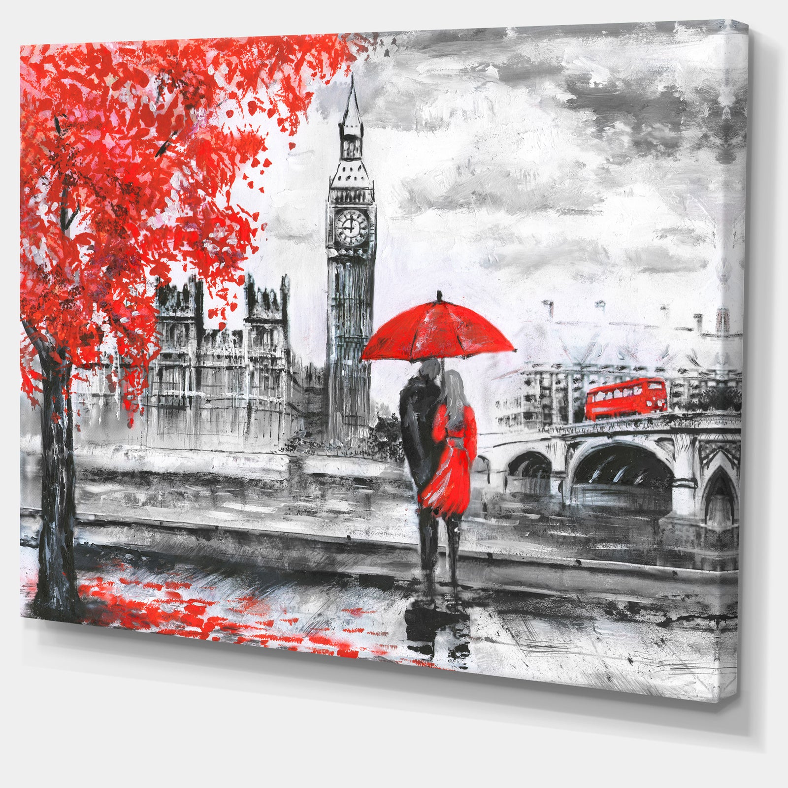 Couples Walking in London - Extra Large Landscape Canvas Art Print