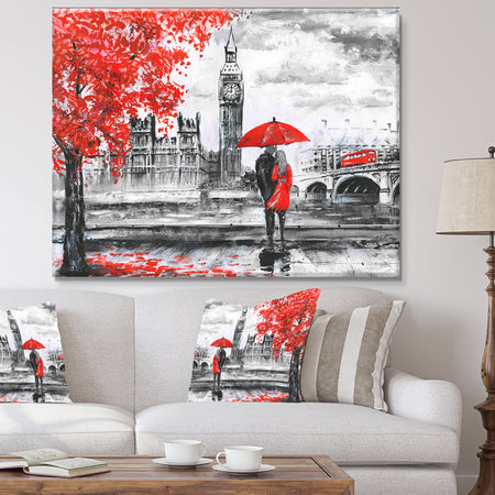 Couples Walking in London - Extra Large Landscape Canvas Art Print