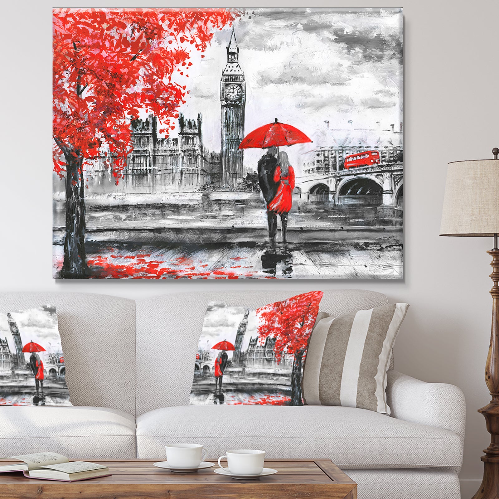 Couples Walking in London - Extra Large Landscape Canvas Art Print