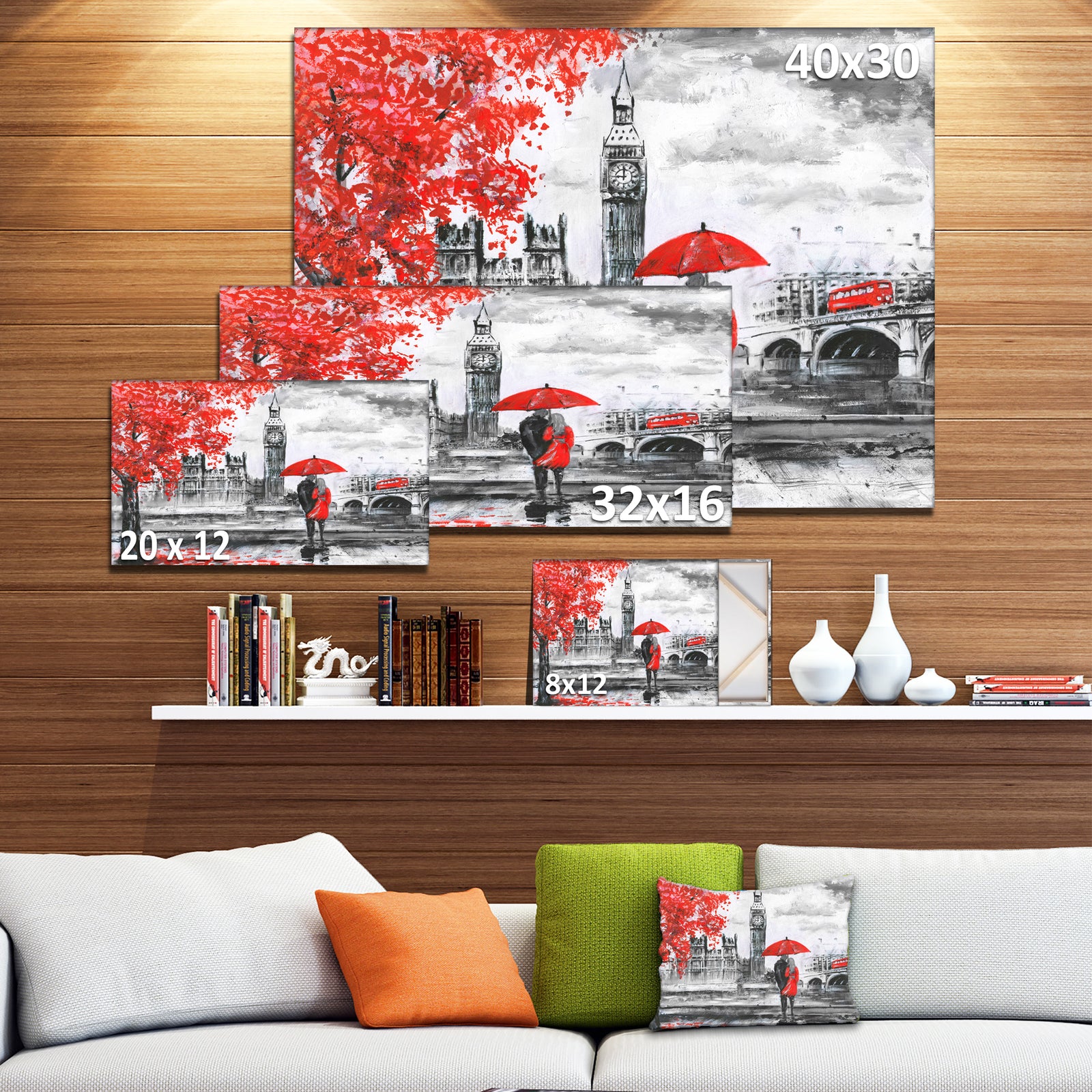 Couples Walking in London - Extra Large Landscape Canvas Art Print