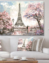 Eiffel with Pink Flowers Landscape Canvas Art Print