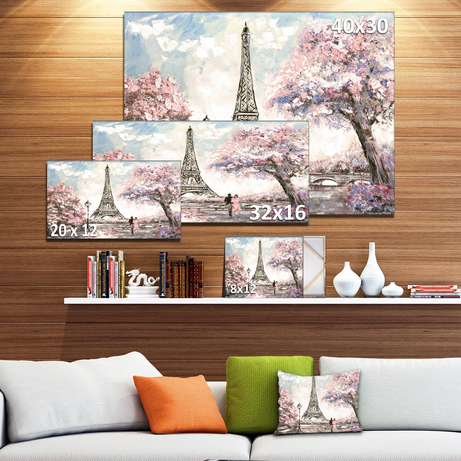 Eiffel with Pink Flowers Landscape Canvas Art Print