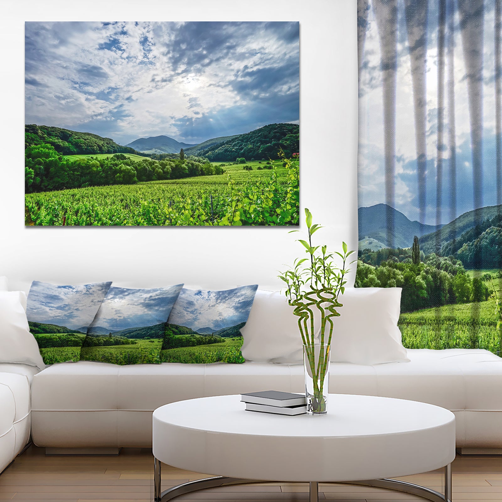 Thunderstorm Weather over Vineyards - Extra Large Landscape Canvas Art Print