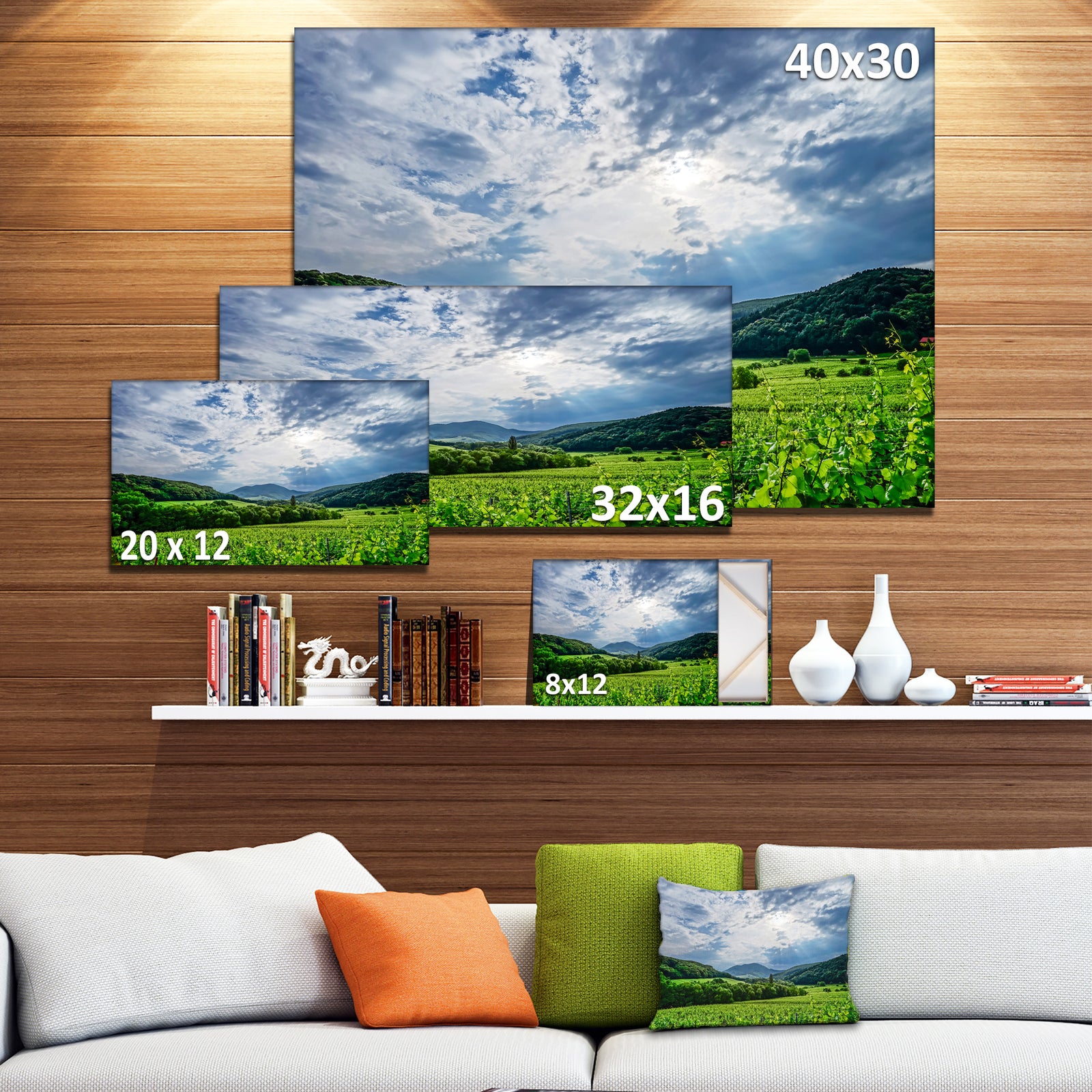 Thunderstorm Weather over Vineyards - Extra Large Landscape Canvas Art Print