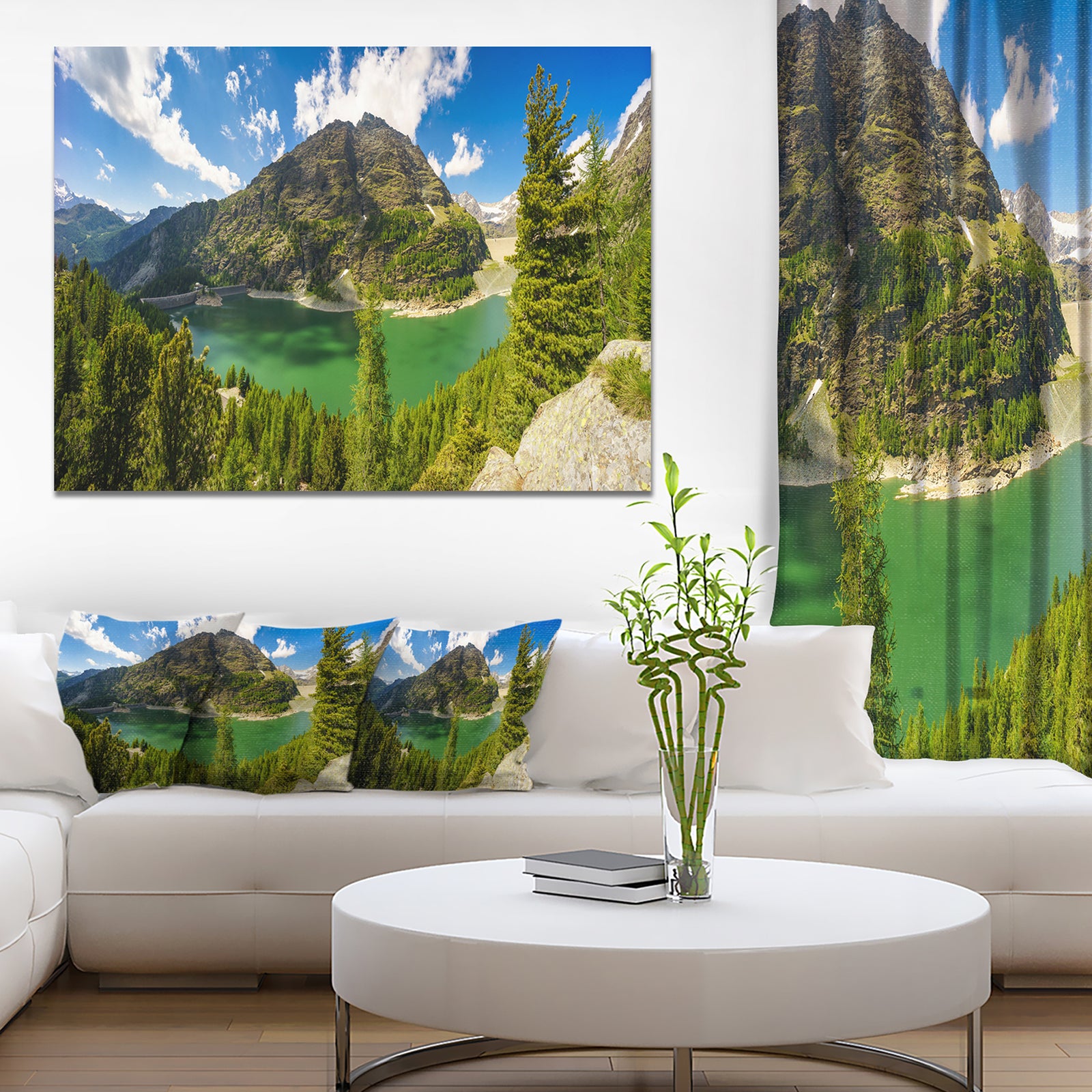 Greeny Alpine Reservoir - Extra Large Landscape Canvas Art Print