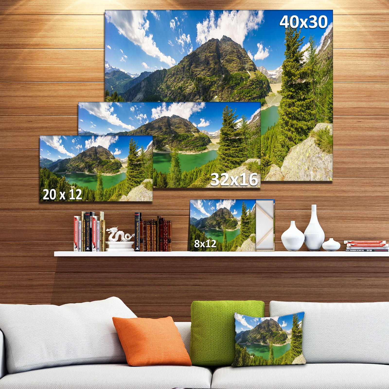Greeny Alpine Reservoir - Extra Large Landscape Canvas Art Print