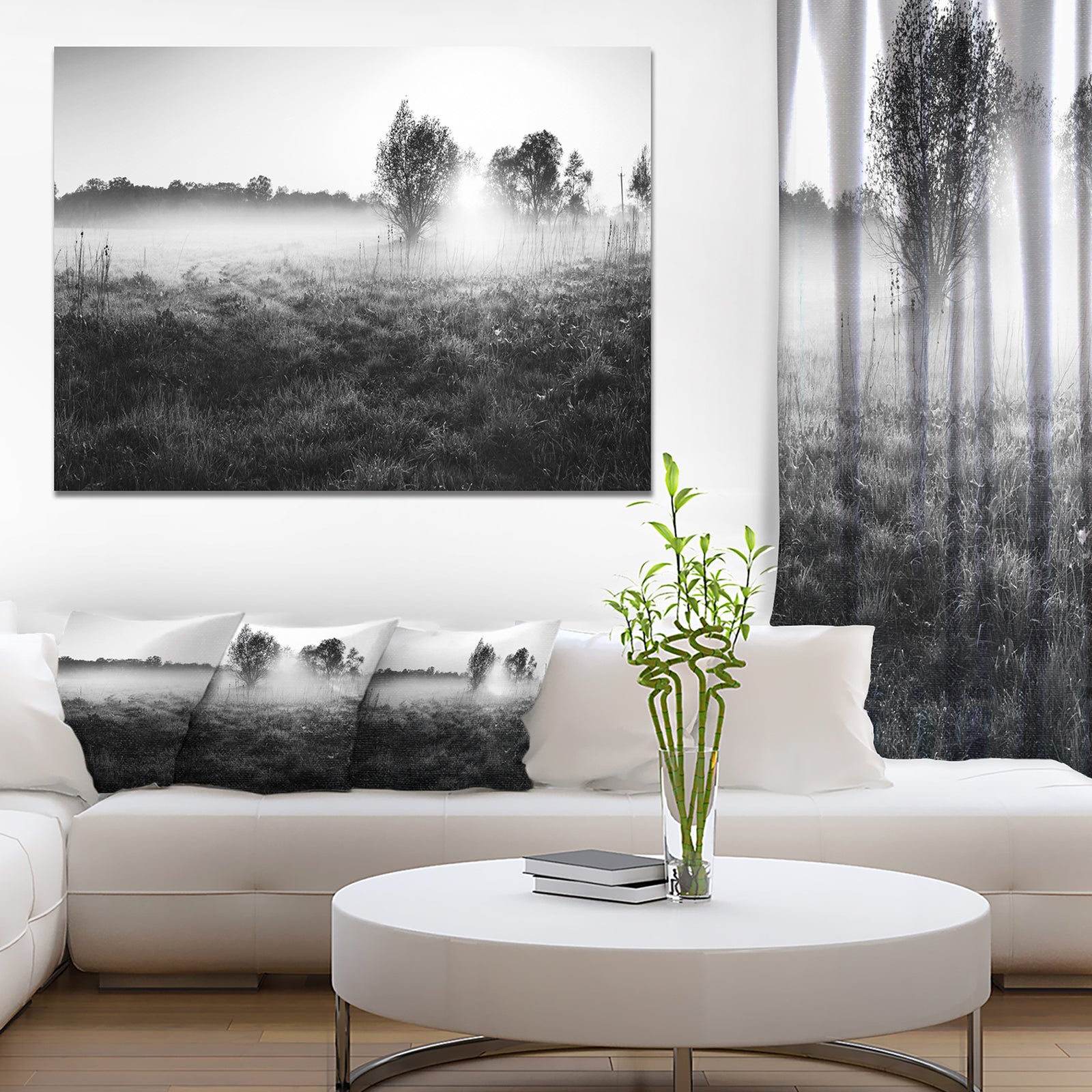 Rural Meadow in Mist - Extra Large Landscape Canvas Art Print
