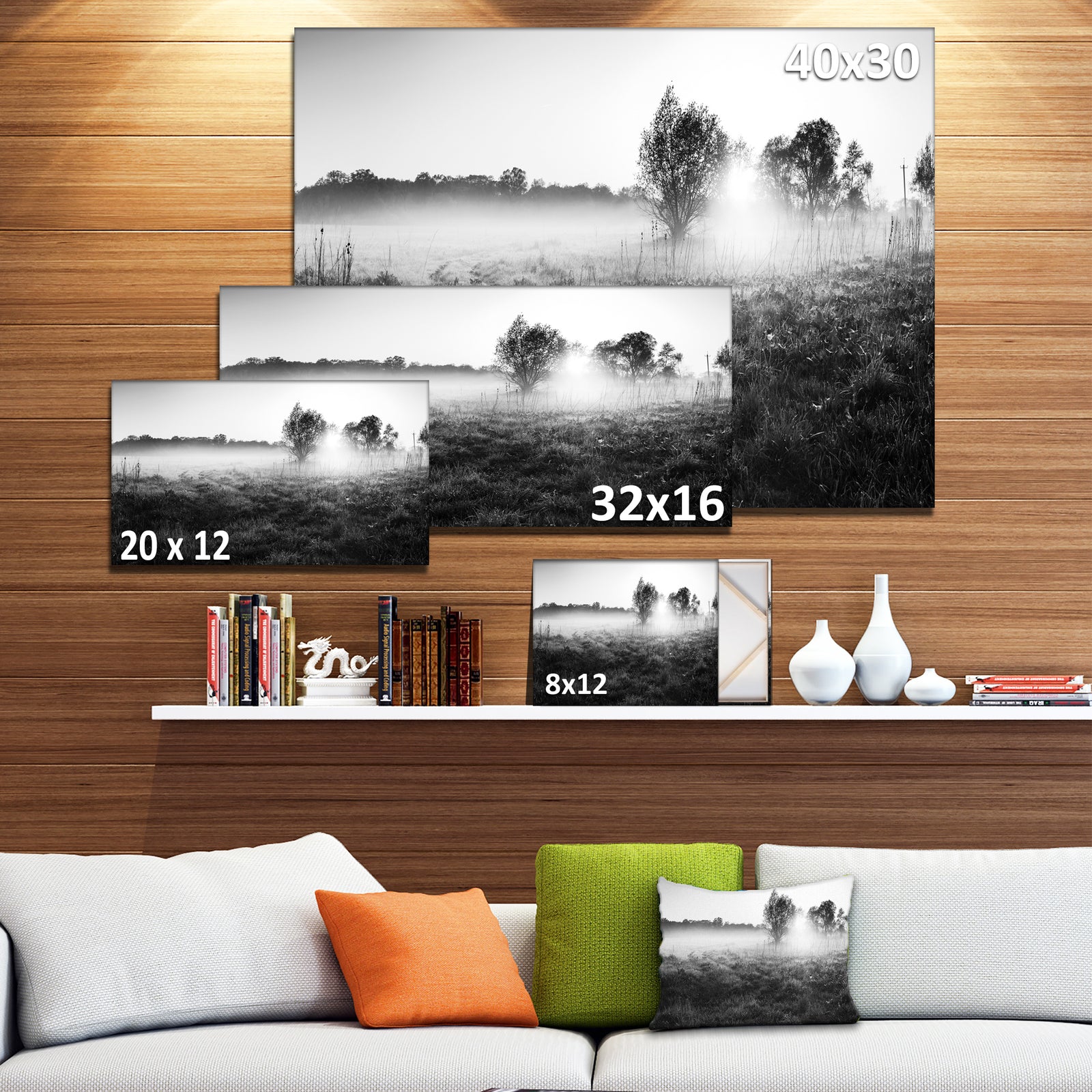 Rural Meadow in Mist - Extra Large Landscape Canvas Art Print