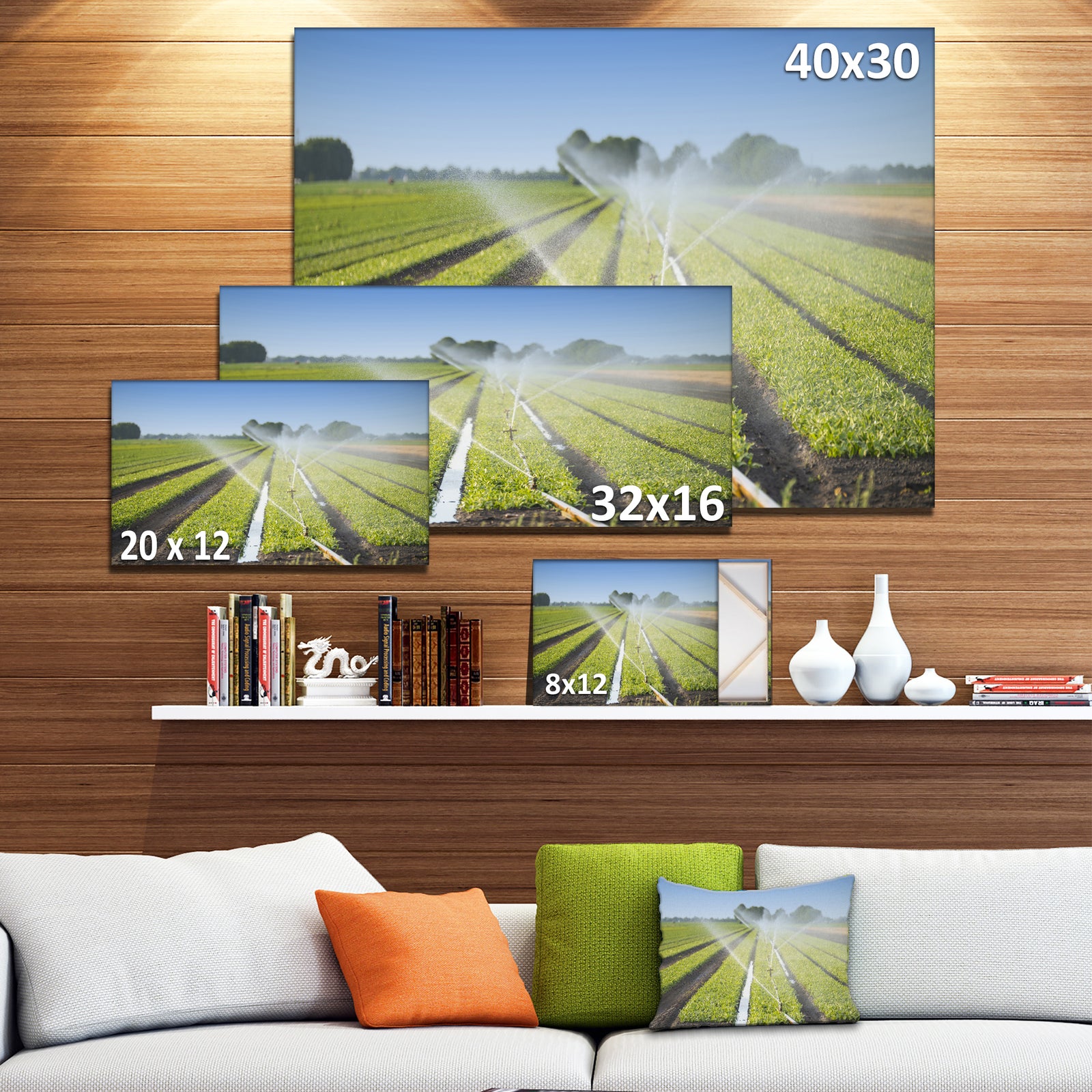 Beautiful View of Crops Watering - Extra Large Landscape Canvas Art Print