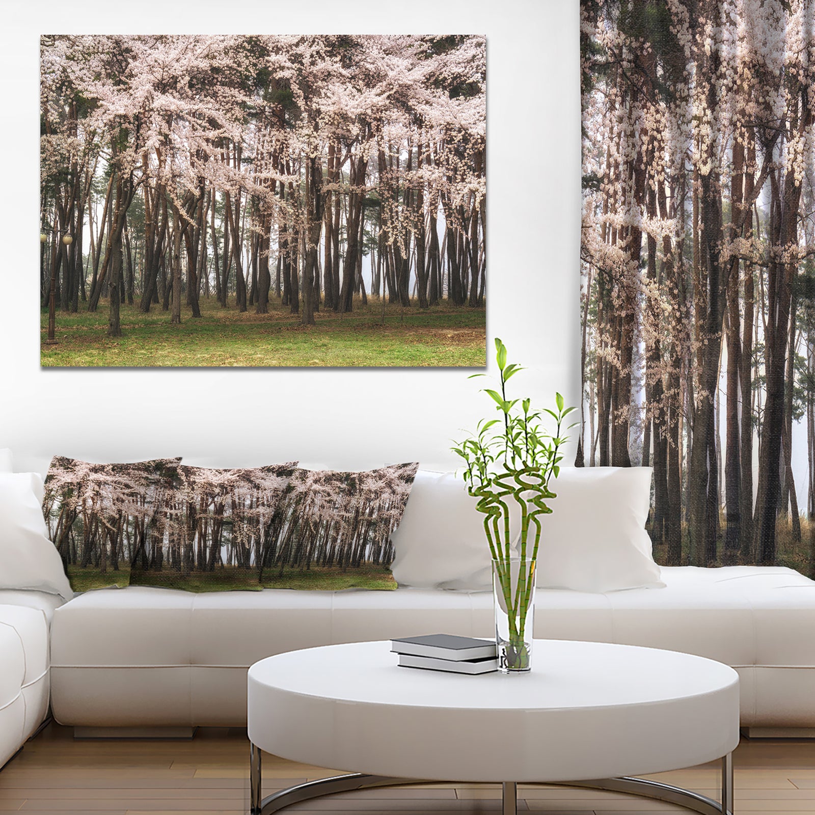 Cherry Blossoms in Pine Tree - Extra Large Landscape Canvas Art Print