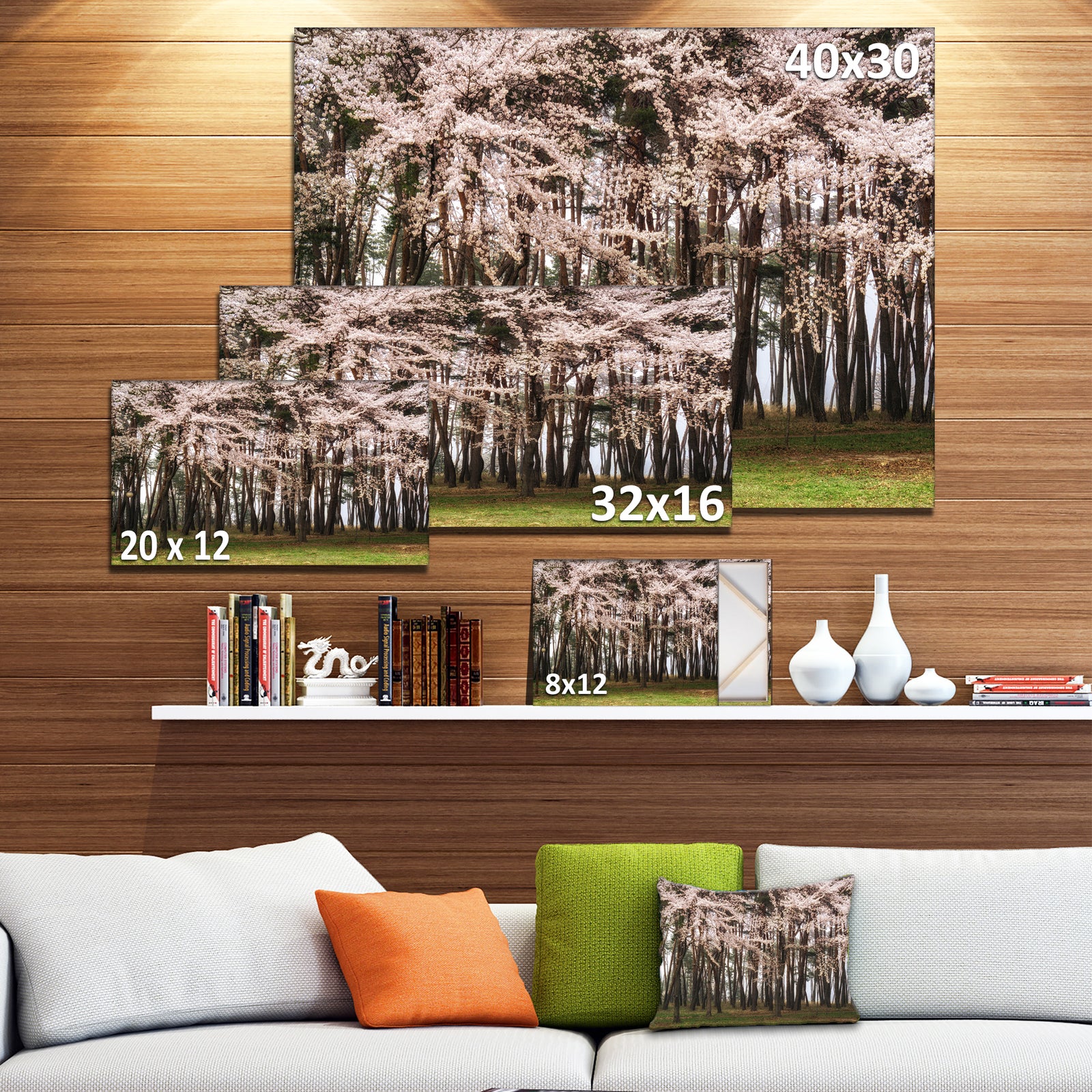 Cherry Blossoms in Pine Tree - Extra Large Landscape Canvas Art Print