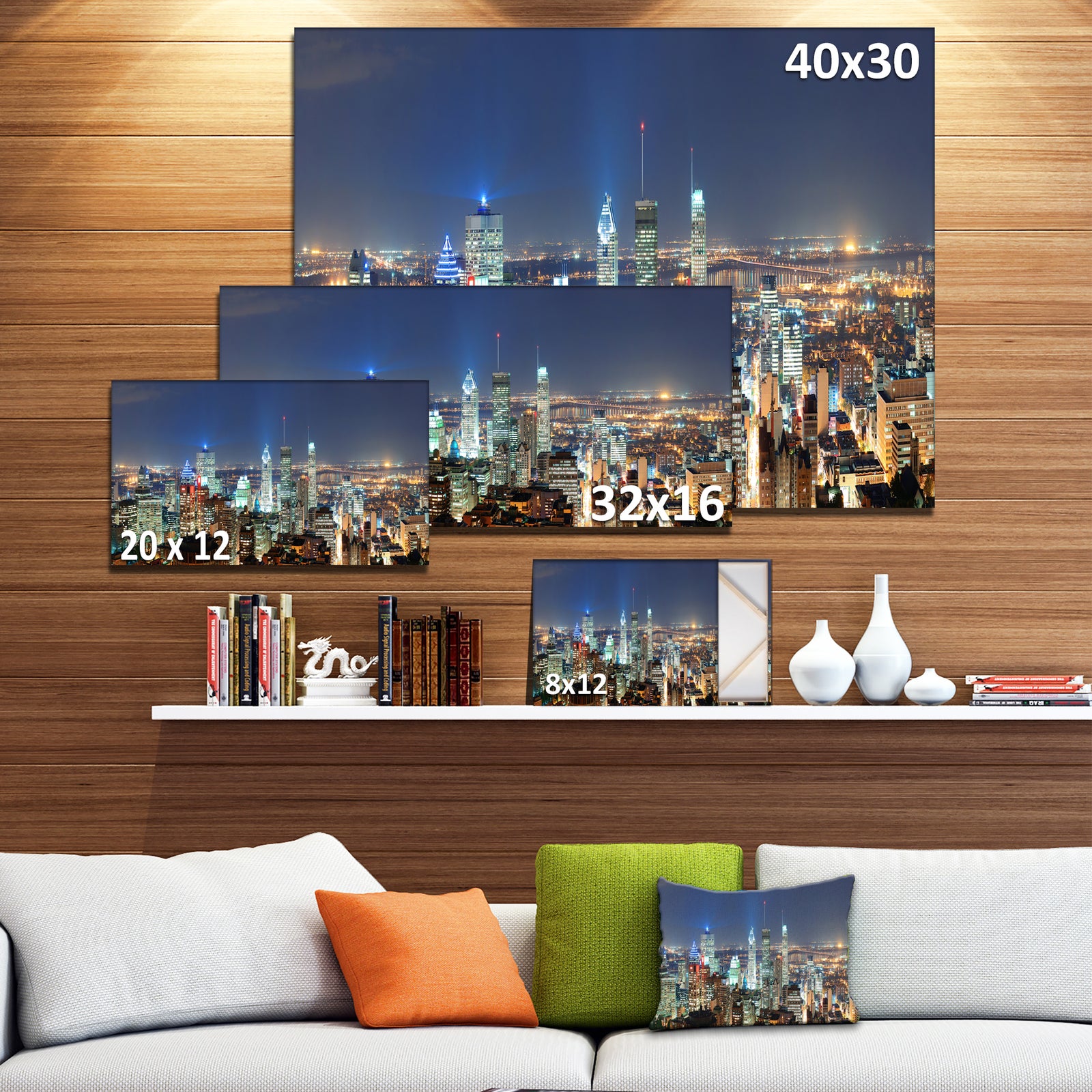 Montreal at Dusk Panorama - Extra Large Landscape Canvas Art Print