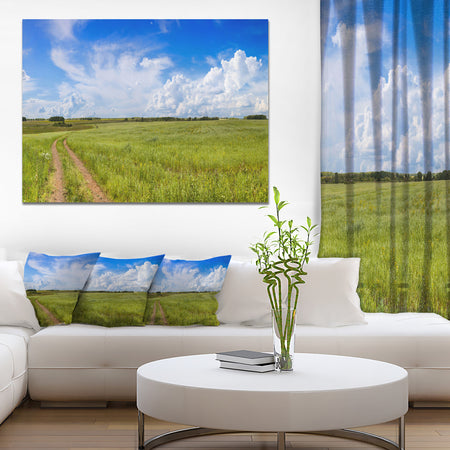 Road in Field with Green Grass - Extra Large Landscape Canvas Art Print