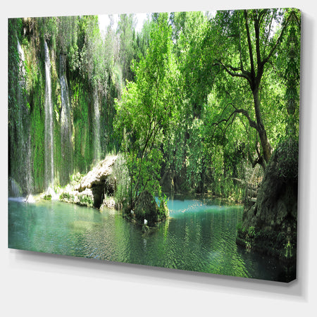 Waterfall Cascade in Deep Forest - Large Landscape Canvas Art Print