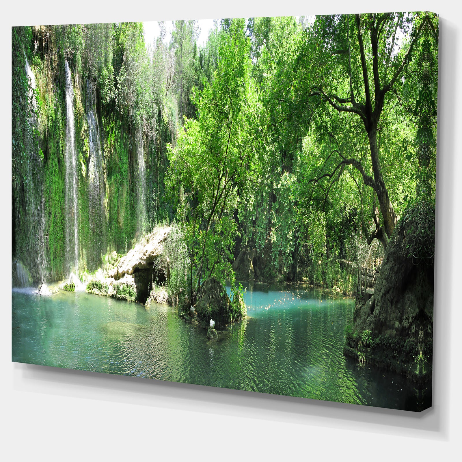 Waterfall Cascade in Deep Forest - Large Landscape Canvas Art Print