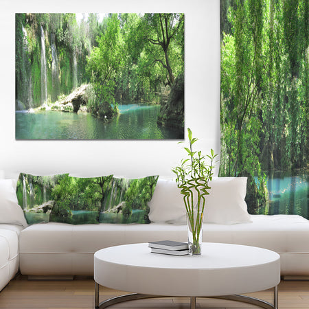 Waterfall Cascade in Deep Forest - Large Landscape Canvas Art Print