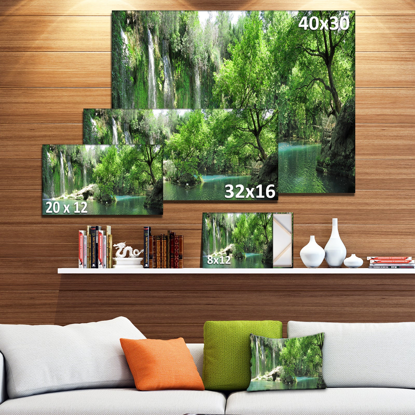 Waterfall Cascade in Deep Forest - Large Landscape Canvas Art Print