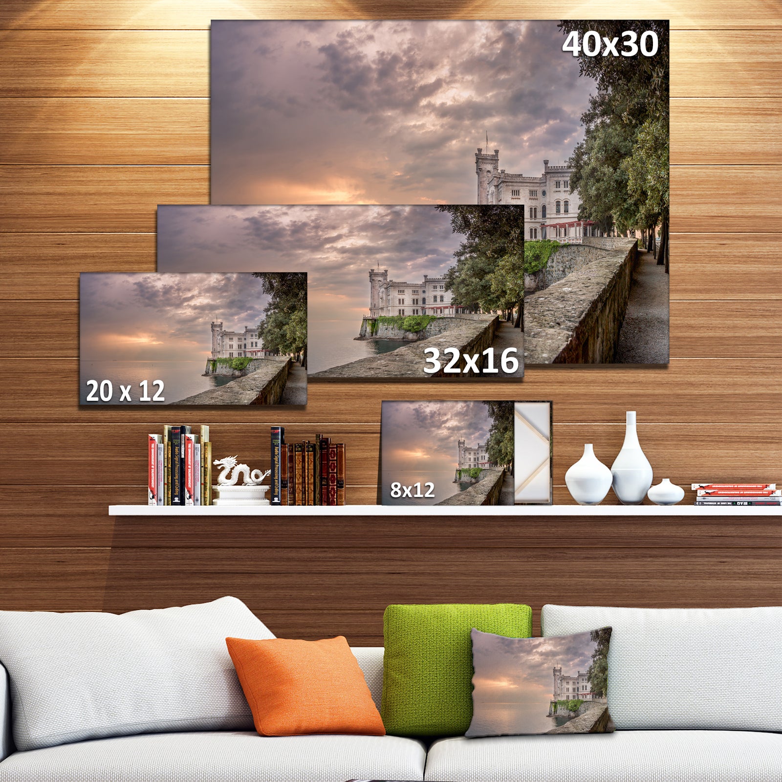 Miramare Castle at Sunset - Extra Large Landscape Canvas Art Print