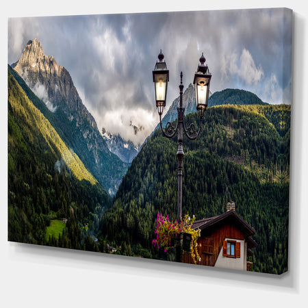 Lamp Posts in Mountain Panorama - Extra Large Landscape Canvas Art Print