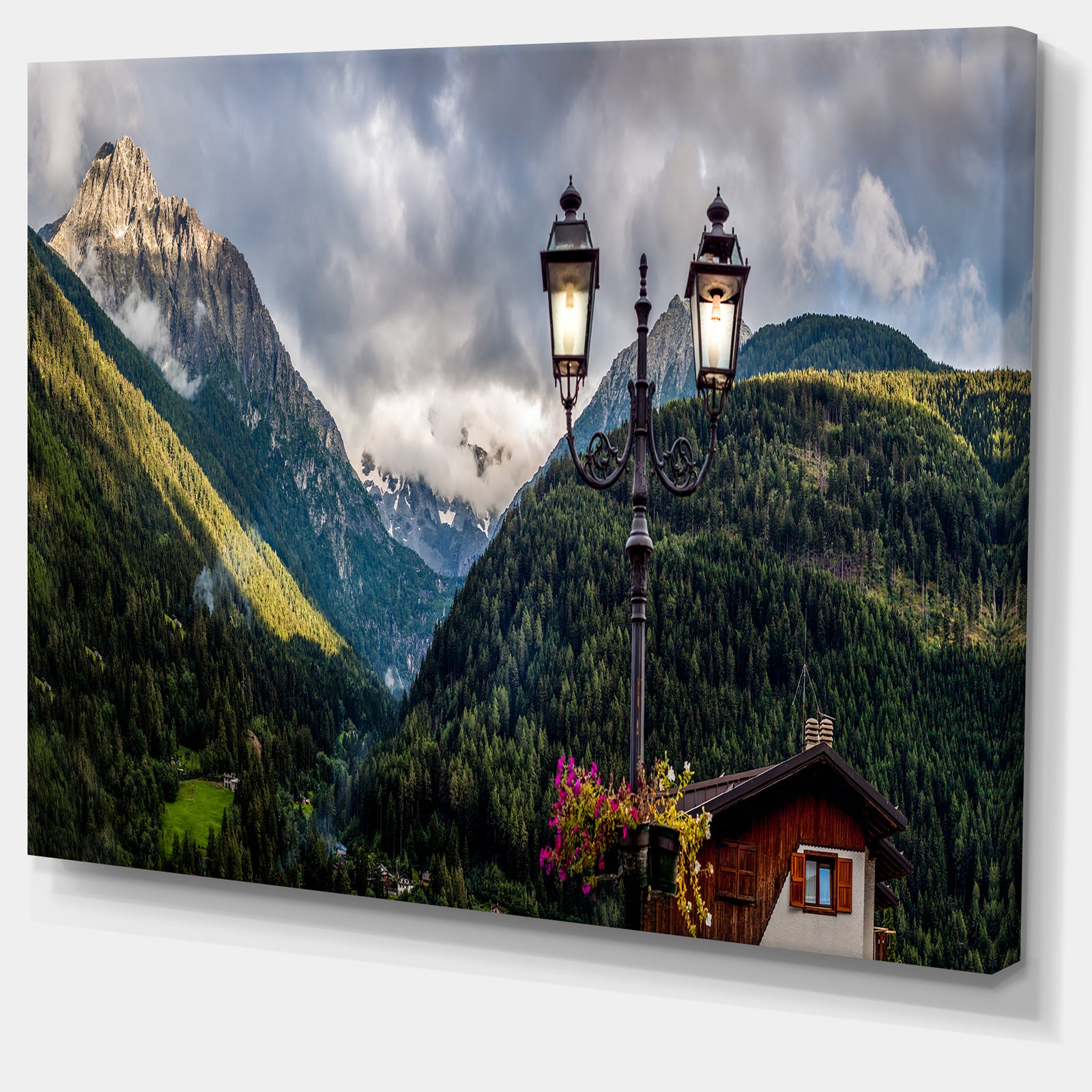 Lamp Posts in Mountain Panorama - Extra Large Landscape Canvas Art Print