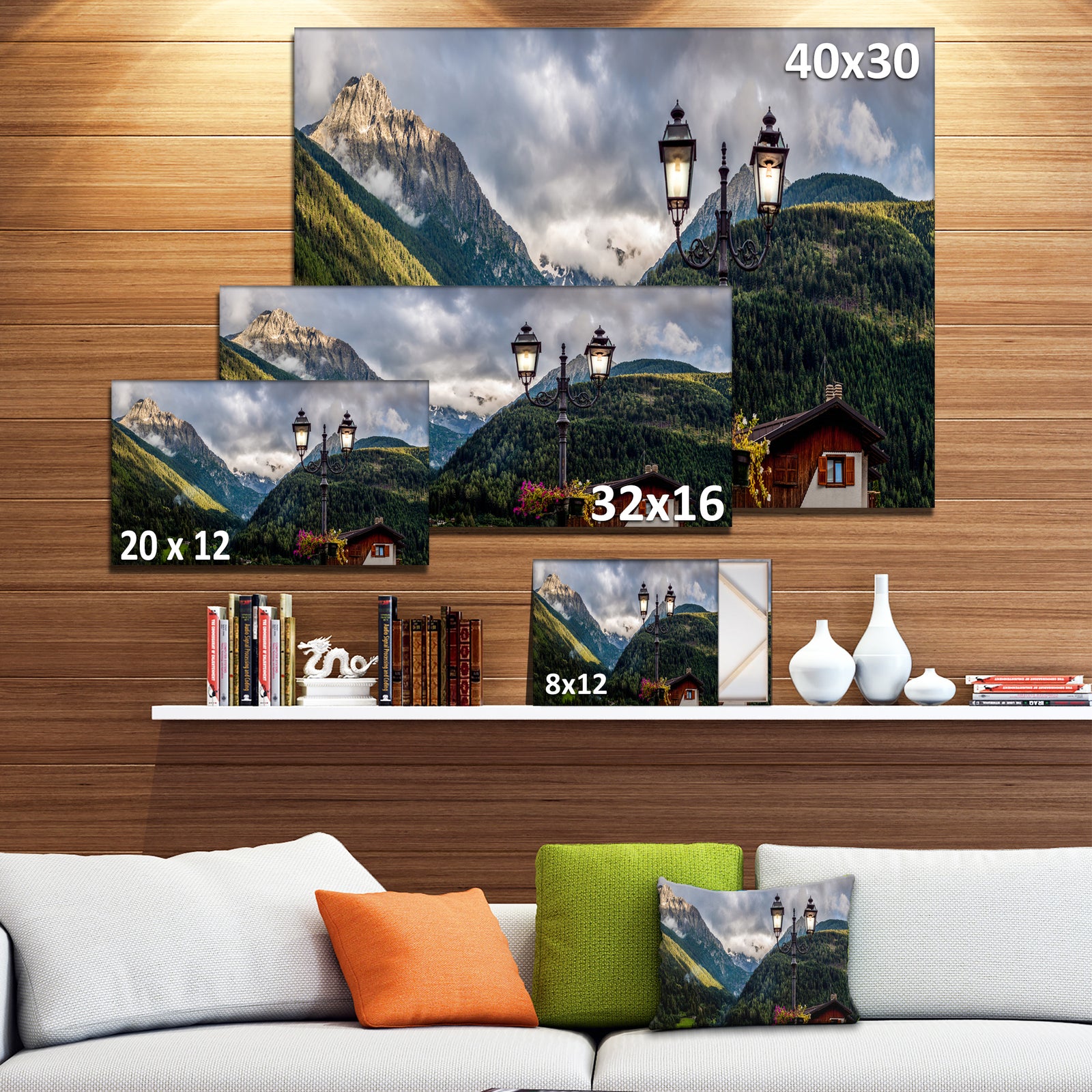Lamp Posts in Mountain Panorama - Extra Large Landscape Canvas Art Print
