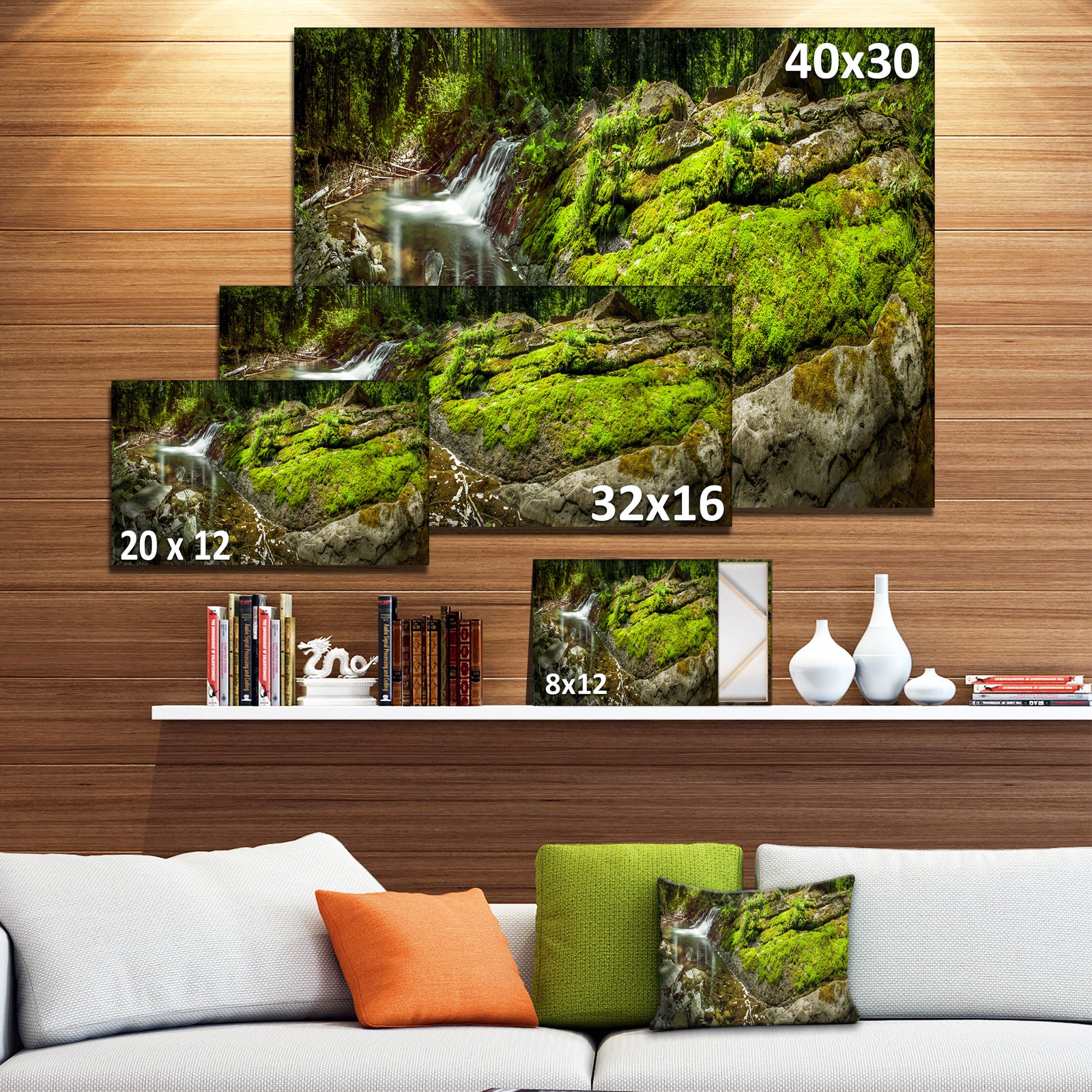 Creek Moss and Rocks Panorama - Extra Large Landscape Canvas Art Print