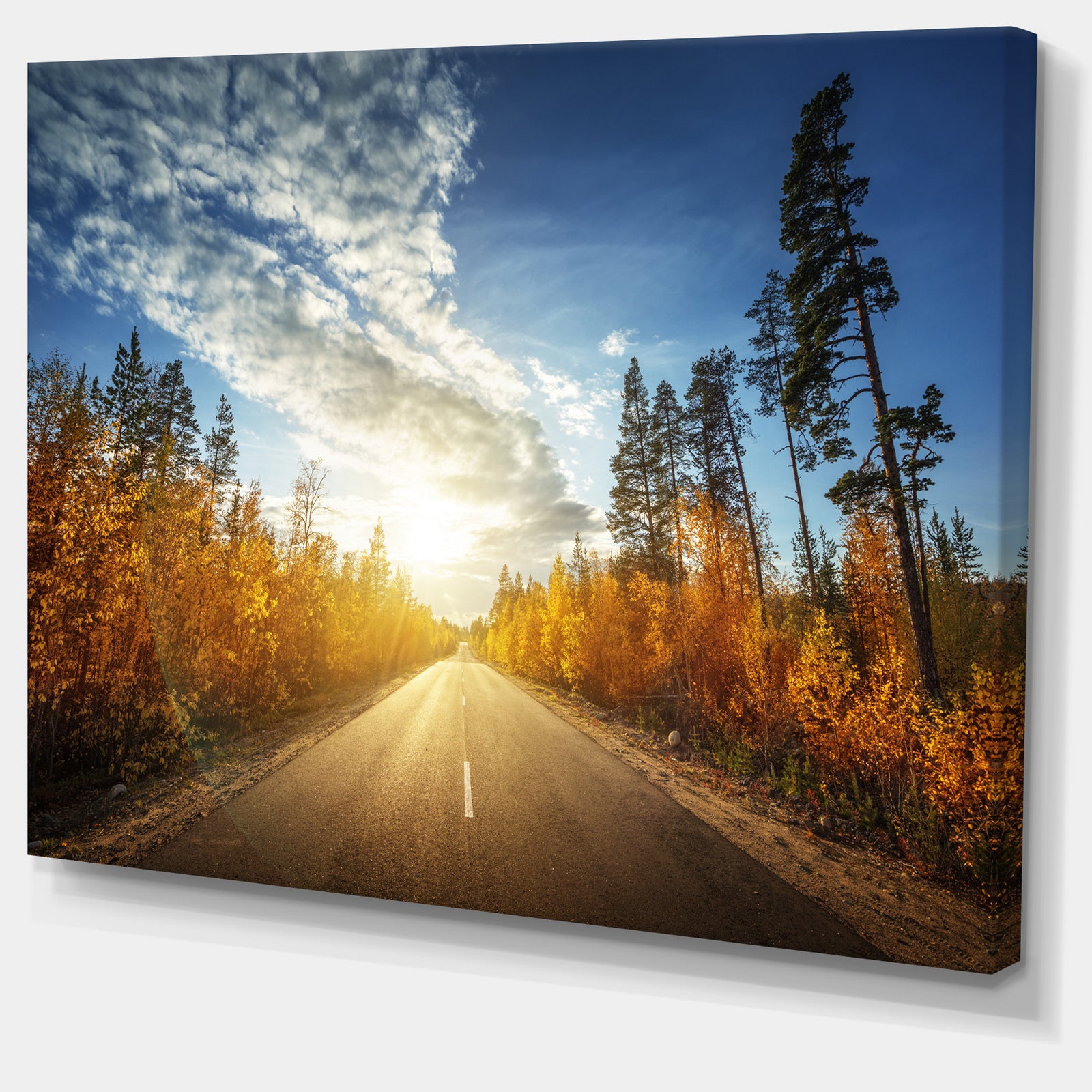 Road in Fall Forest Panorama - Extra Large Landscape Canvas Art Print